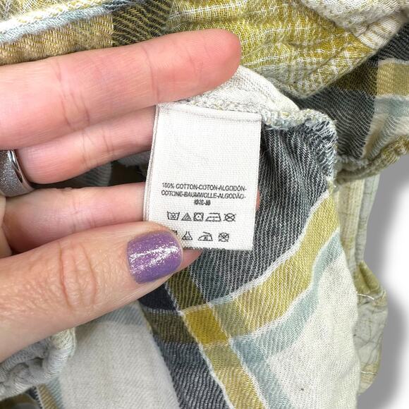 Free People Mustard Yellow Flannel Double Dip Button Down Oversized Shirt Medium - Picture 8 of 9